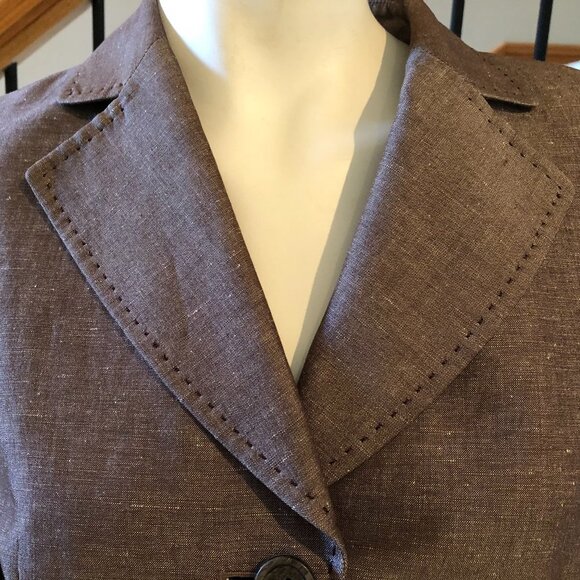 Tahari Arthur S. Levine Vintage 3 Button Linen Poly Visc Lined Blazer Brown Sz 8 - Picture 2 of 5
